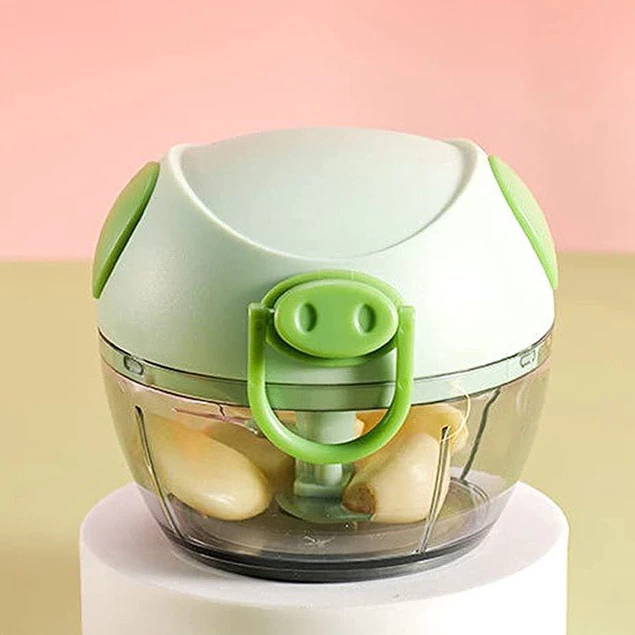 Xay tỏi cầm tay, Máy xay mini đa năng 3 lưỡi dao kéo tay, xay tỏi ớt hành, xay rau củ quả