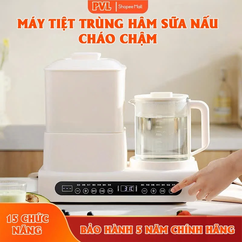 Máy tiệt trùng, sấy khô, hâm sữa, nấu cháo chậm đa năng PVL, ABE-15A - Bảo Hành 5 Năm