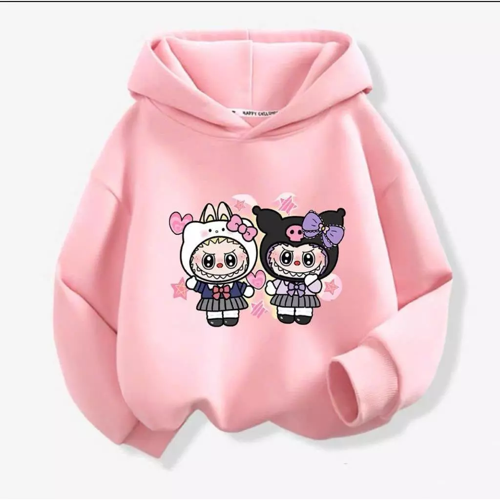 ÁO HOODIE LABUBU CHẤT NỈ BÔNG DÀY DẶN CHO BÉ GÁI-BÉ TRAI TỪ 9-45KG mã L