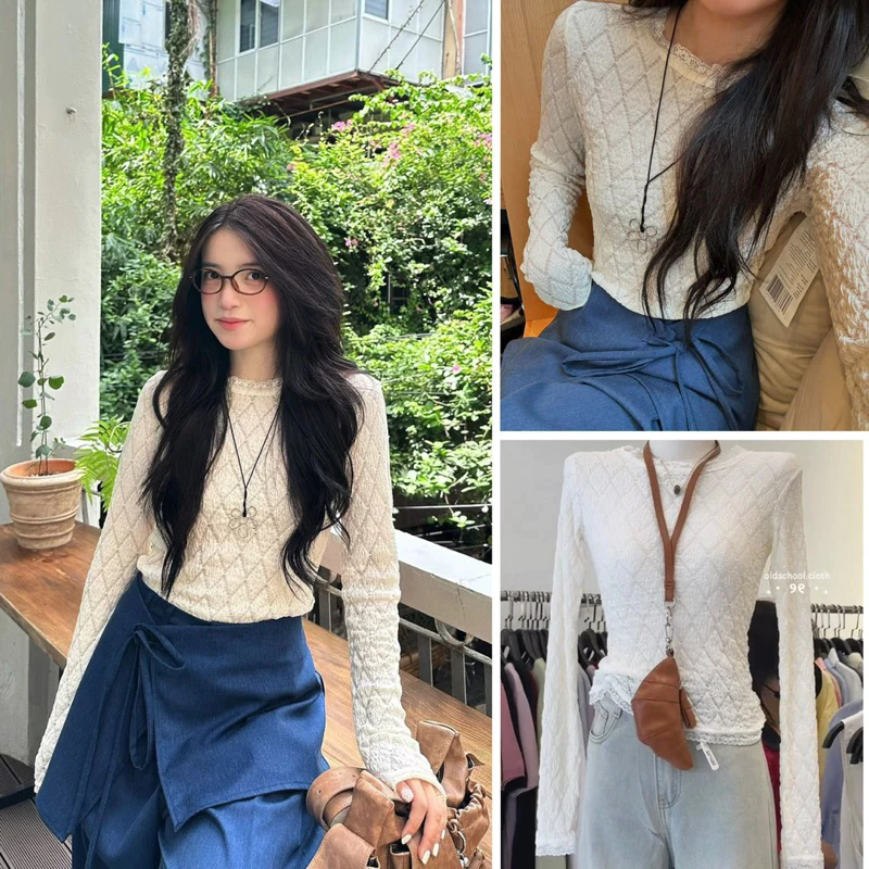 Áo ren MỎNG NHẸ xốp hoa viền ren tay dài QC Andy Shop Andy Shop