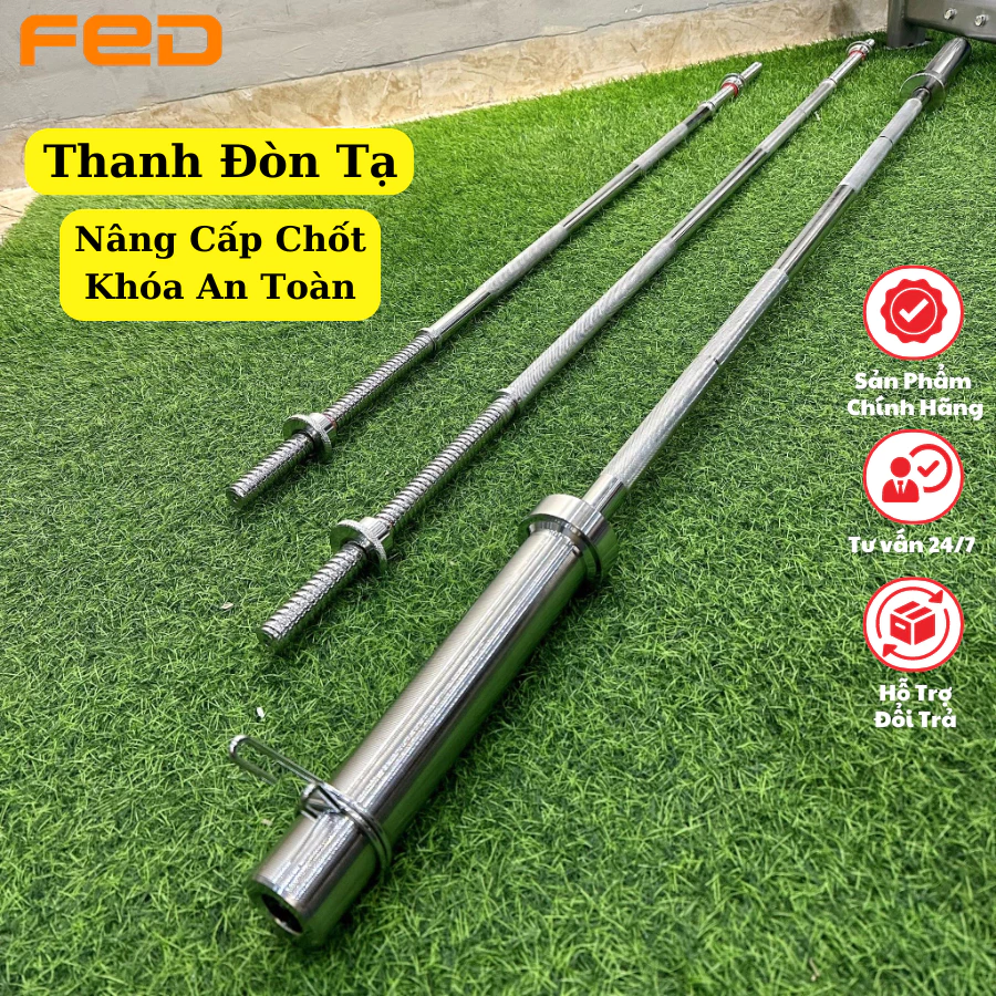 Thanh Đòn Tạ Phi 50mm, Tạ Thanh Đòn Chất Liệu Thép Mạ Inox Dài 1m5/1m8/2m2  (Hàng Nhập Khẩu)