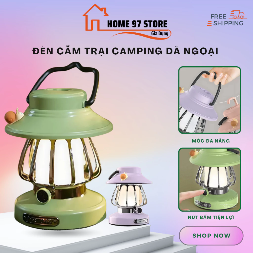 Đèn Cắm Trại Camping Phong Cách Vintage, Đèn Led Treo Trang Trí Tích Điện, Đèn Decor Siêu Đẹp