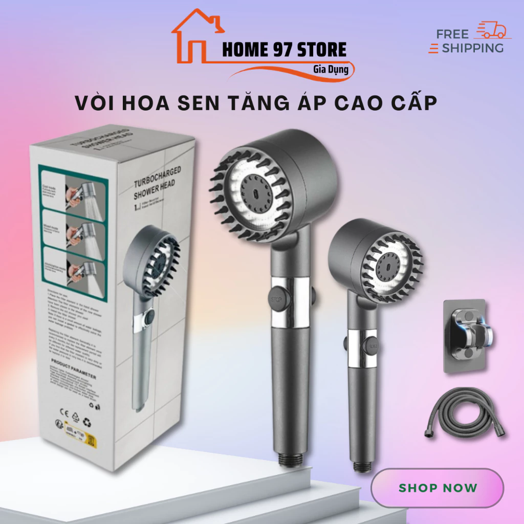 Vòi Hoa Sen, Vòi Nhà Tắm Tăng Áp Lực Nước, Chất Liệu Mạ Inox Chống Gỉ Tay Cầm Đen Nhám 3 Chế Độ Xả Nước Tặng Kèm Dây