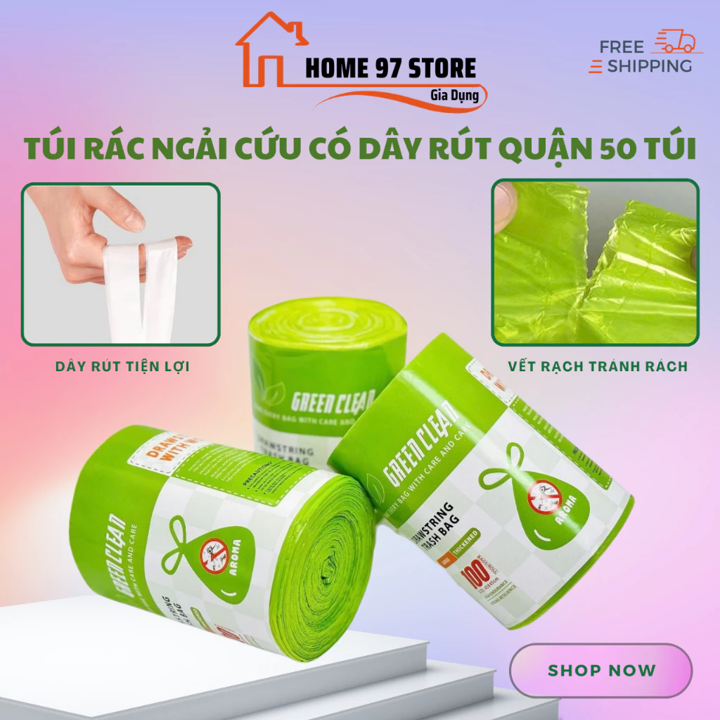 Túi đựng rác hương ngải cứu có dây rút tiện lợi, 1 cuộn 50 túi, túi rác ngải cứu xua đuổi côn trùng, túi chịu lực tốt