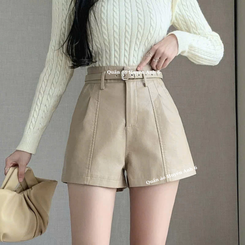 Quần short dùi da 2 túi chéo trước kèm đai lưng [M64]