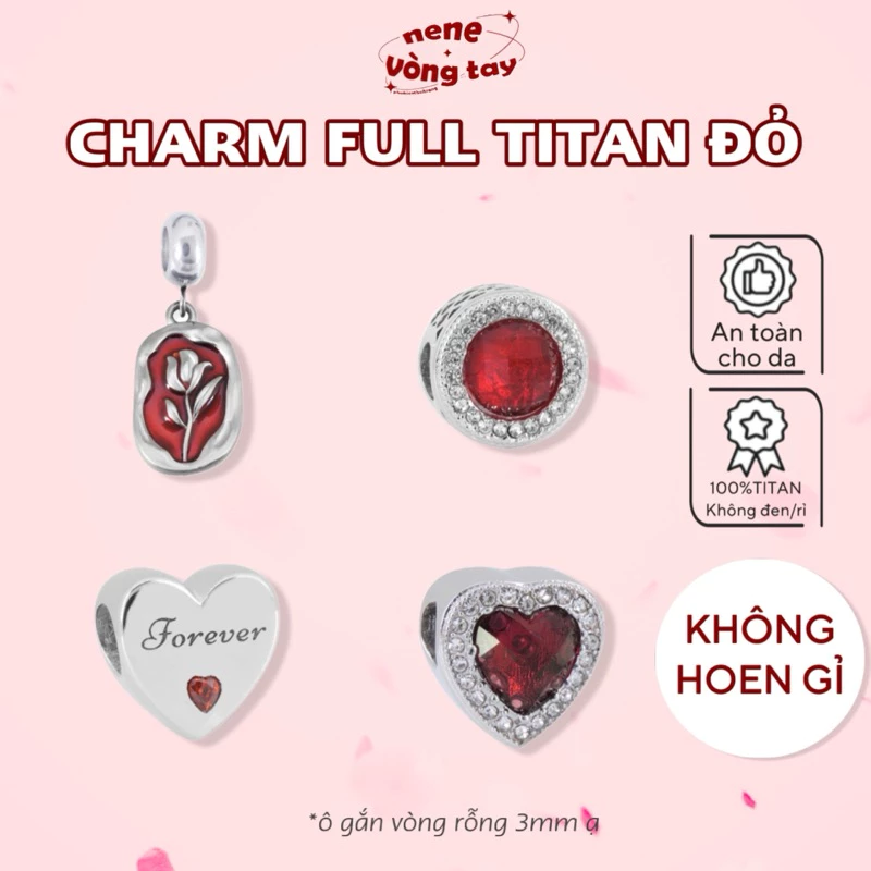 CHARM ĐỎ TITAN NENE - tkép mạ titan không hoen rỉ - không kèm vòng- new in nene 2024