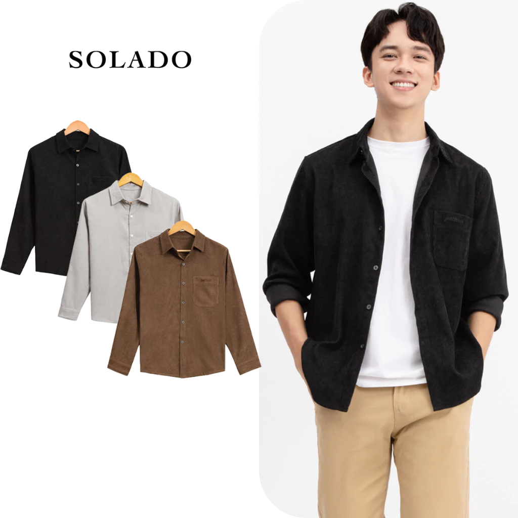 Áo Sơ Mi SOLADO Nhung Tăm Form Rộng Nam Nữ Unisex Hàn Quốc Vải Dày Dặn SMNT