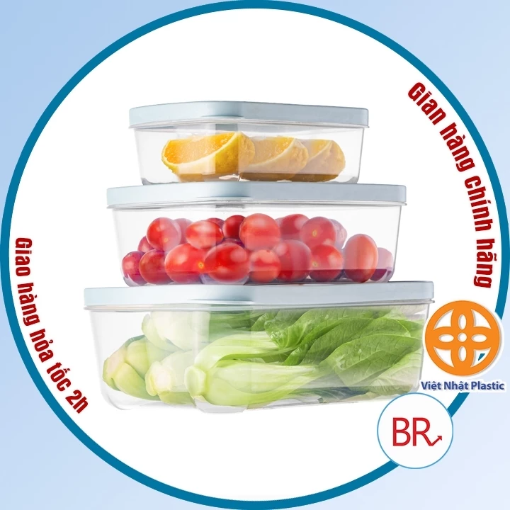 Bộ hộp thực phẩm chữ nhật Hokori (MS:6533) Việt Nhật, Hộp bảo quản thức ăn, đồ đông lạnh an toàn tiện lợi