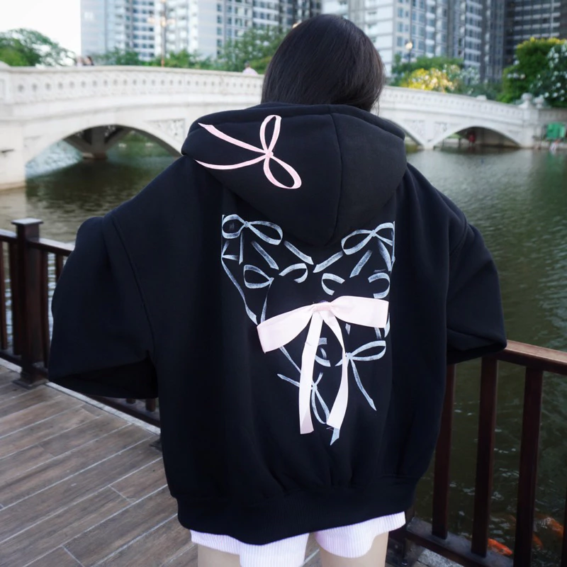 Áo Hoodie Phối Zip Thắt Nơ HÌnh Trái Tim Siêu Dễ Thương, Áo Khoác Nỉ Cho Nữ Giới Siêu Xinh, Siêu Dày Dặn Mới Nhất 2024