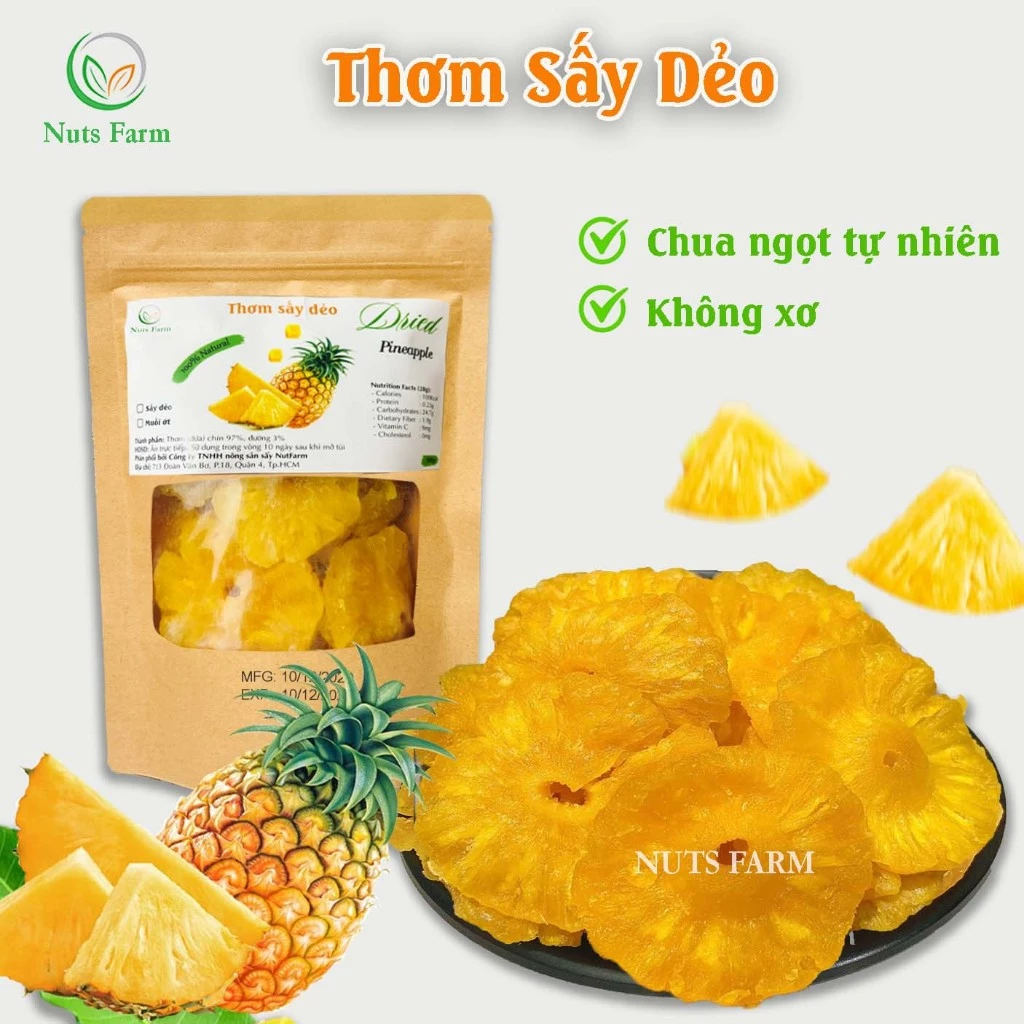 Thơm (dứa) sấy dẻo Nut Farm 300g, chua ngọt dẻo, ít đường