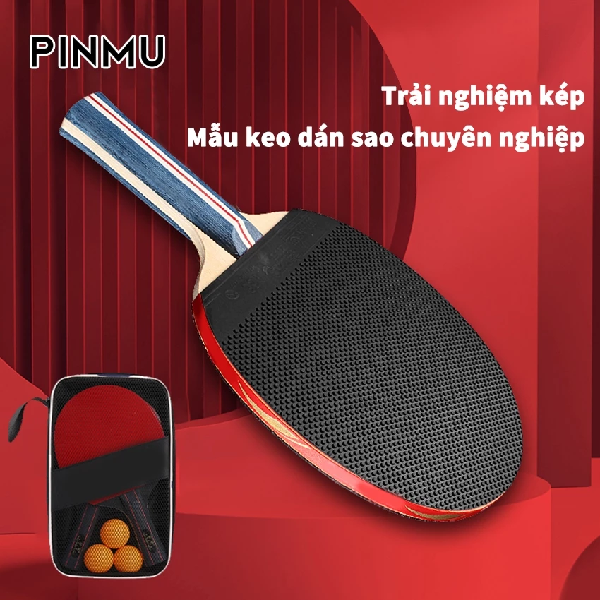 Bộ 2 Vợt Bóng Bàn PINMU tặng Kèm 3 bóng và 1túi đựng,mặt vợt có độ đàn hồi cao, Chất Lượng Đạt Chuẩn