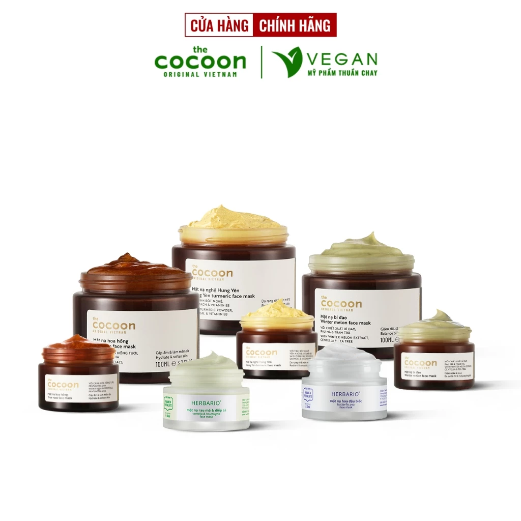 Top 8 Mặt nạ đắp mặt VEGAN Thuần Chay COCOON, HERBARIO dành cho mọi loại da