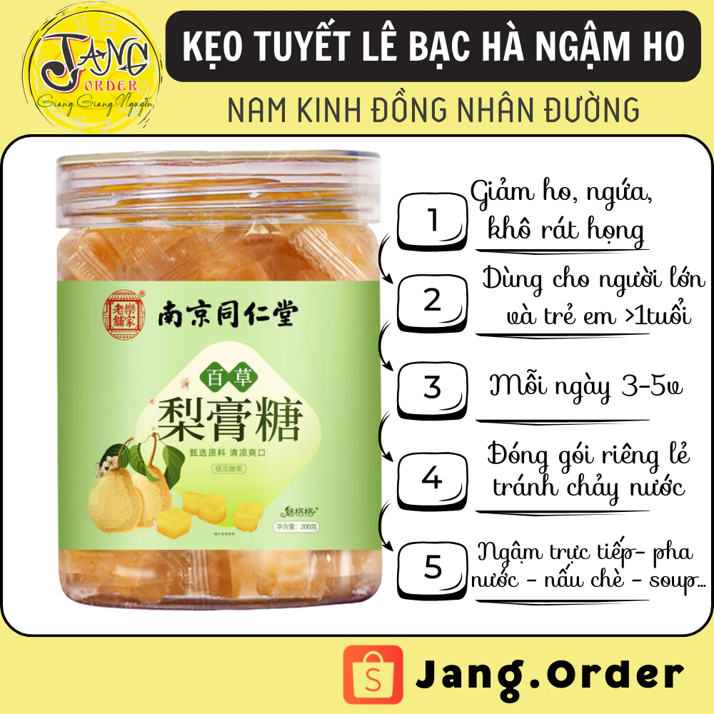 Kẹo tuyết lê bạc hà ngậm ho Nam kinh Đồng nhân đường