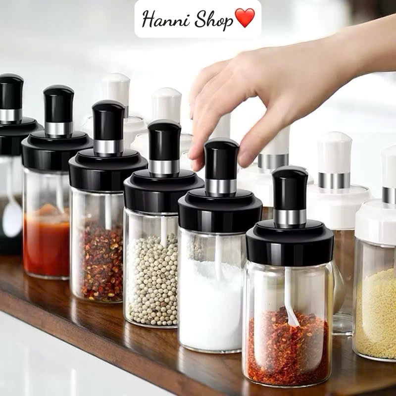 COMBO 5 chiếc Lọ đựng gia vị thuỷ tinh- Hũ đựng gia vị nhà bếp tiện lợi