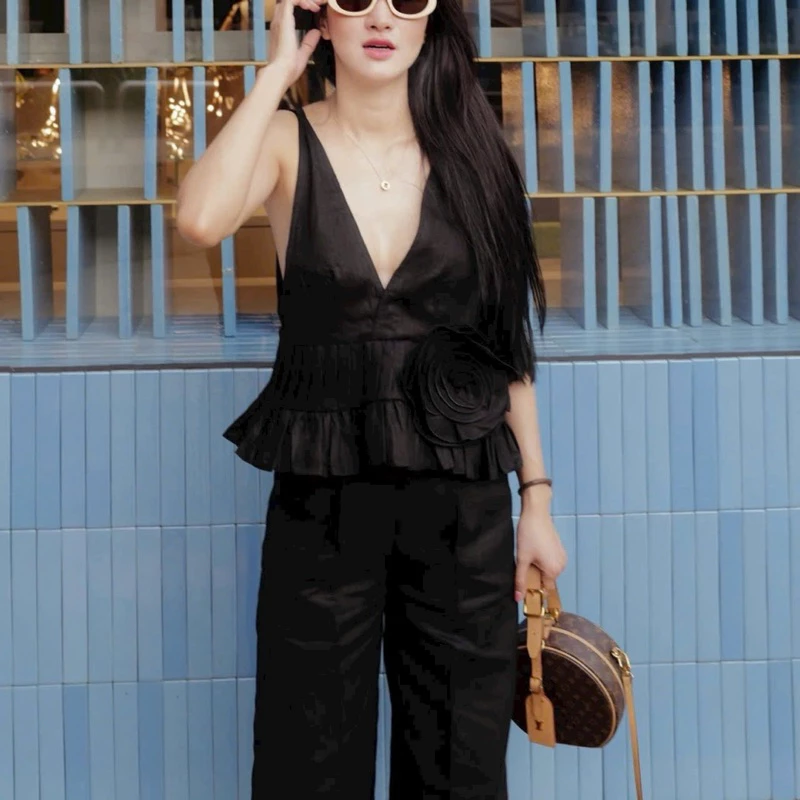 [Mya house] Áo linen sát nách cổ V hoa eo ORCHID TOP