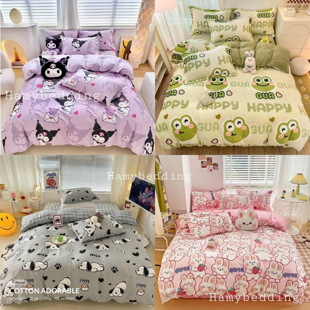 Bộ 5 món ga gối và chăn phao poly cotton mền trần bông dày loại 1 mềm êm , nhiều kích thước