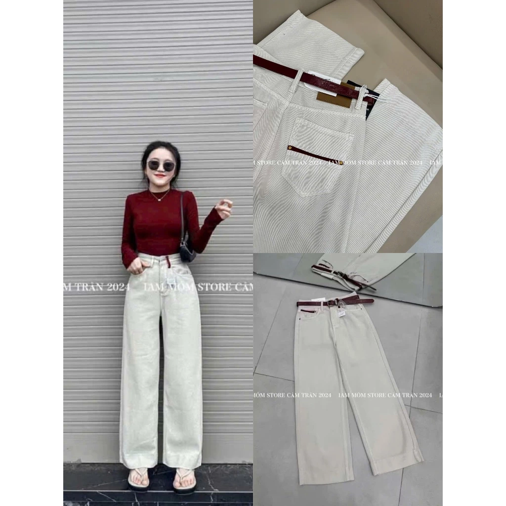 Quần Bò Jeans Nữ Ống Rộng, Quần Bò Denim Suông Ống Rộng Trơn Màu Trắng Be Bản Cạp Cao Siêu Hách Dáng Cực Đỉnh
