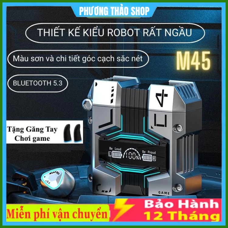 Tai nghe bluetooth M45 phiên bản gaming Tws 5.3,tai nghe không dây chơi game độ chễ thấp âm thanh bass chuẩn màn led tốt