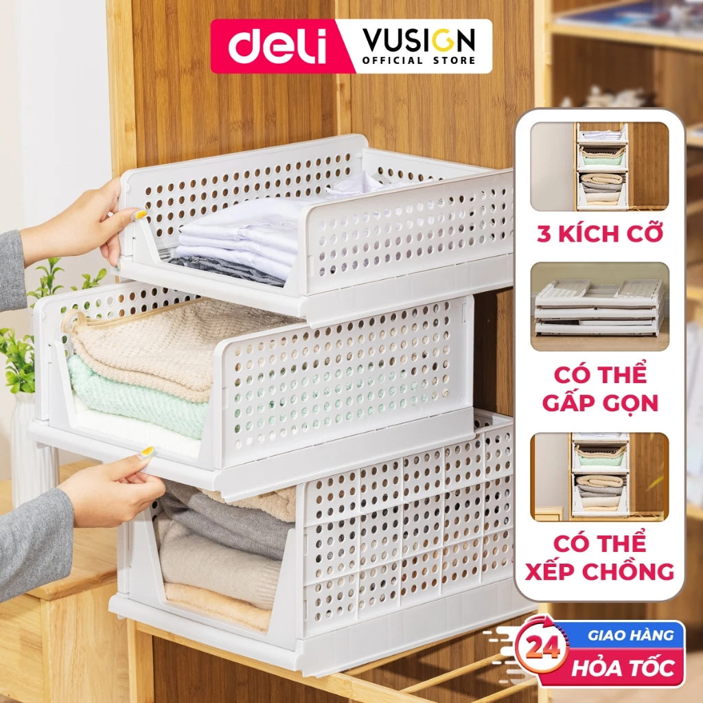 Kệ Ngăn Kéo Nhựa Phân Chia Tủ Quần Áo DELI Khay Ngăn Kéo Đa Năng Đựng Quần Áo Vật Dụng