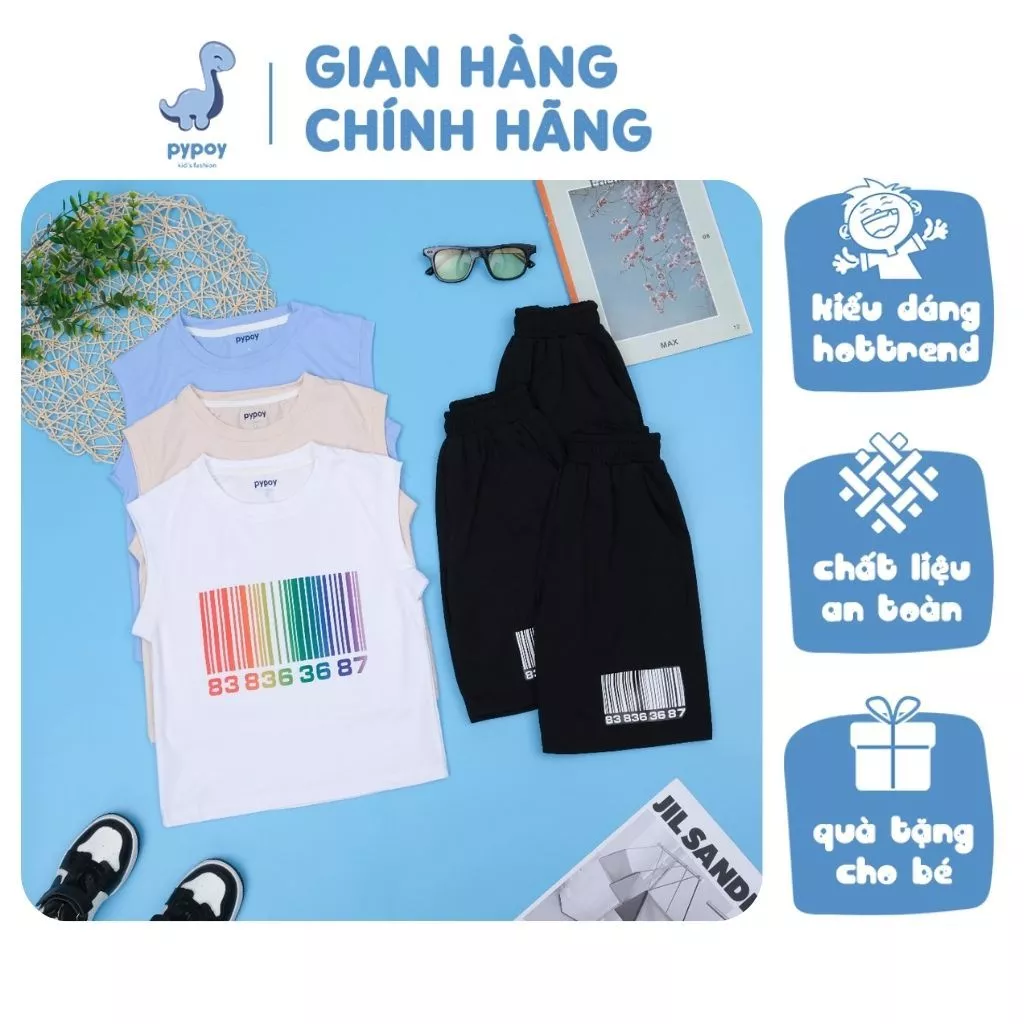 Bộ thun sát nách 3 lỗ PYPOY cho em bé trai đều mang được, cotton co giãn 4 chiều thoải mái mát mẻ