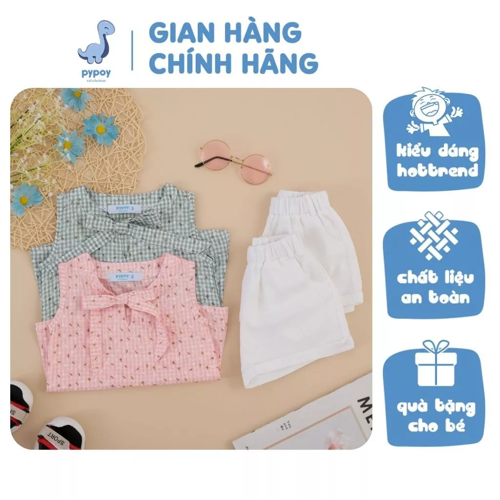 Set áo sơ mi quần short PYPOY cho bé gái, dễ mang nhiều màu co giãn và thấm hút tốt