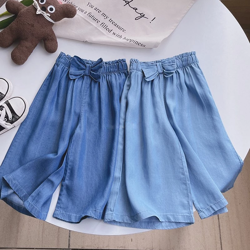 Quần bò giấy, quần giả Jean 2 màu ống suông rộng cạp chun dành cho bé gái 25-65kg -QUẦN ĐÍNH NƠ
