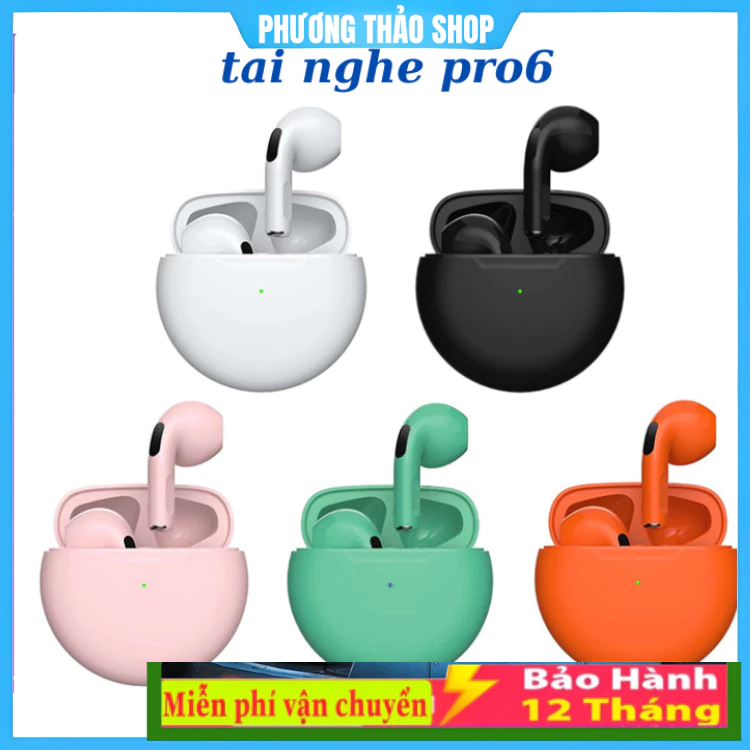 Tai nghe bluetooth Pro 6 kết nối không dây có cảm biến đổi tên định vị âm thanh nổi và bass trầm, Tai Nghe Pro6