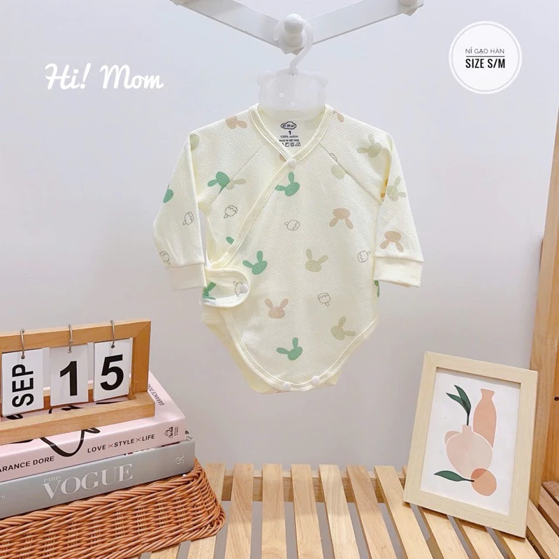 Sét Bộ Body Chip Nỉ Gạo  Himom Hoạ Tiết Thỏ - Gấu Đáng Yêu Cho Bé 3-7Kg