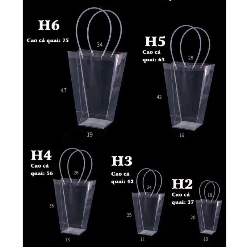 [combo 10 cái] Túi hình thang mika trong suốt đựng hoa đủ size