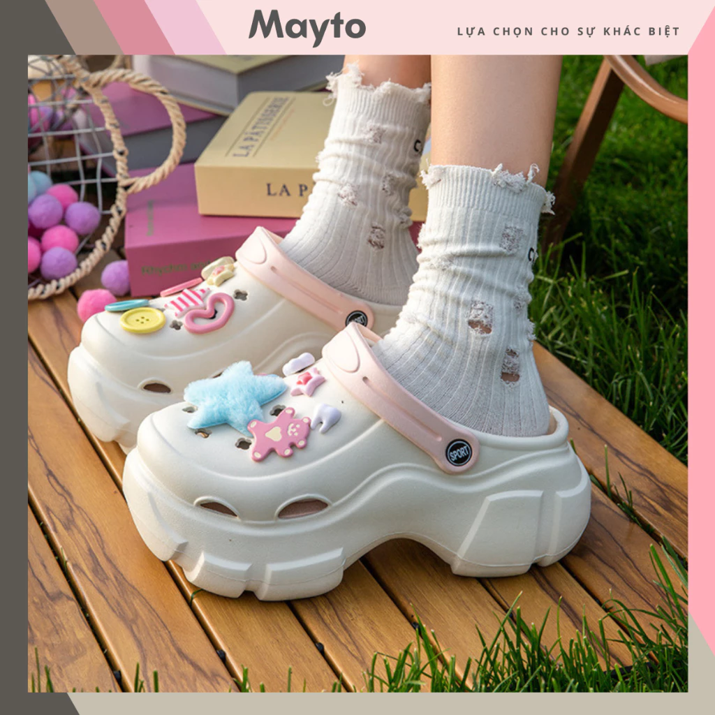 Dép nữ đế cao, dép sục Mayto 7 cm kèm 13 charm Ngôi sao cá tính năng động CS-107