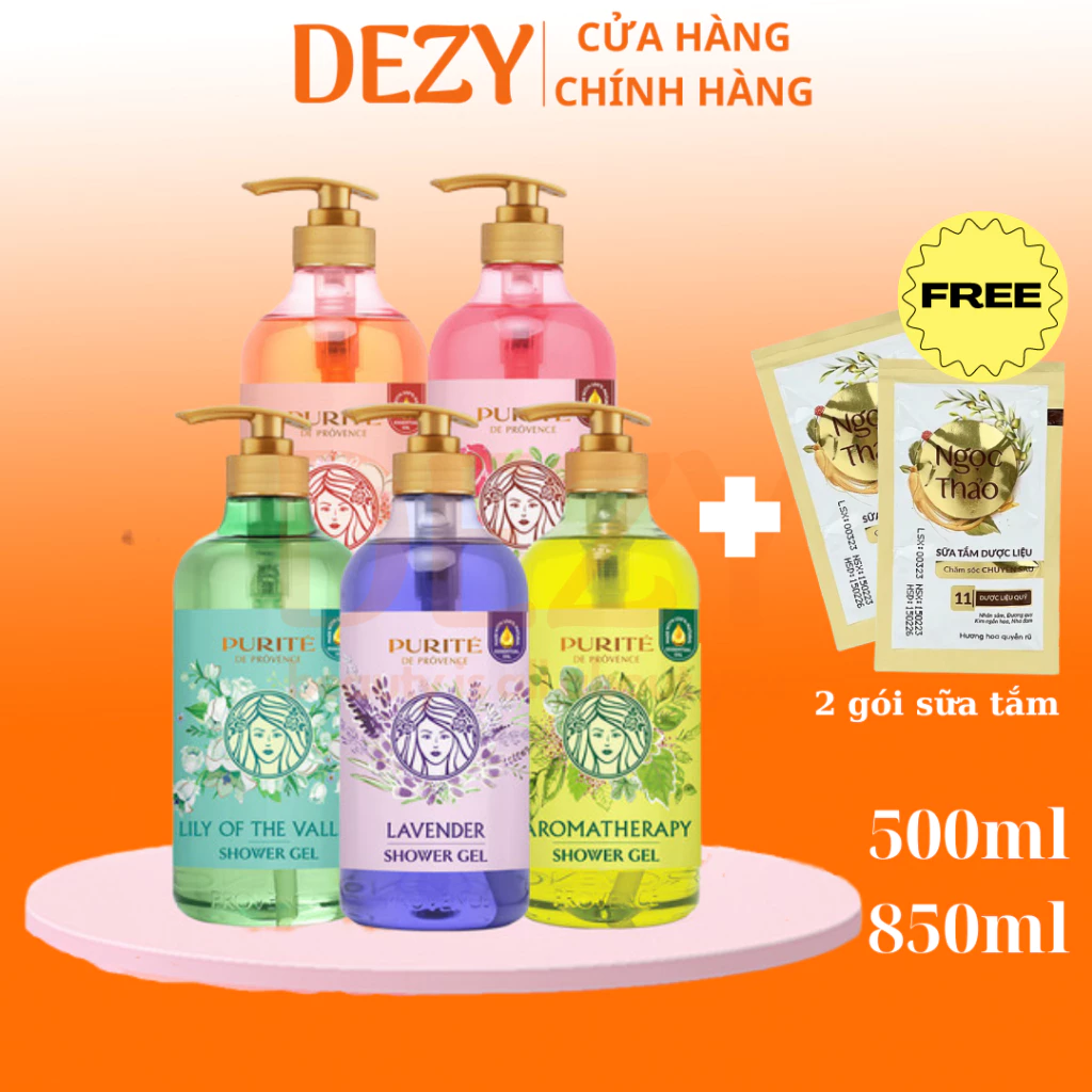 Sữa Tắm Thiên Nhiên Purité 500ml 850ml Hương Anh Đào / Hoa Hồng / Aroma  / Lily / Mẫu Đơn - Purite Dưỡng Da Mềm Mịn Dezy