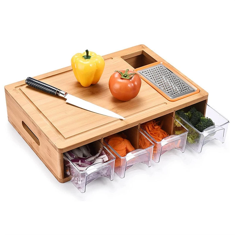 Thớt Gỗ Tre Nguyên Khối Tích Hợp Khay Đựng Đồ Kháng Khuẩn Chống Nấm Mốc An Toàn Cho Sức Khỏe