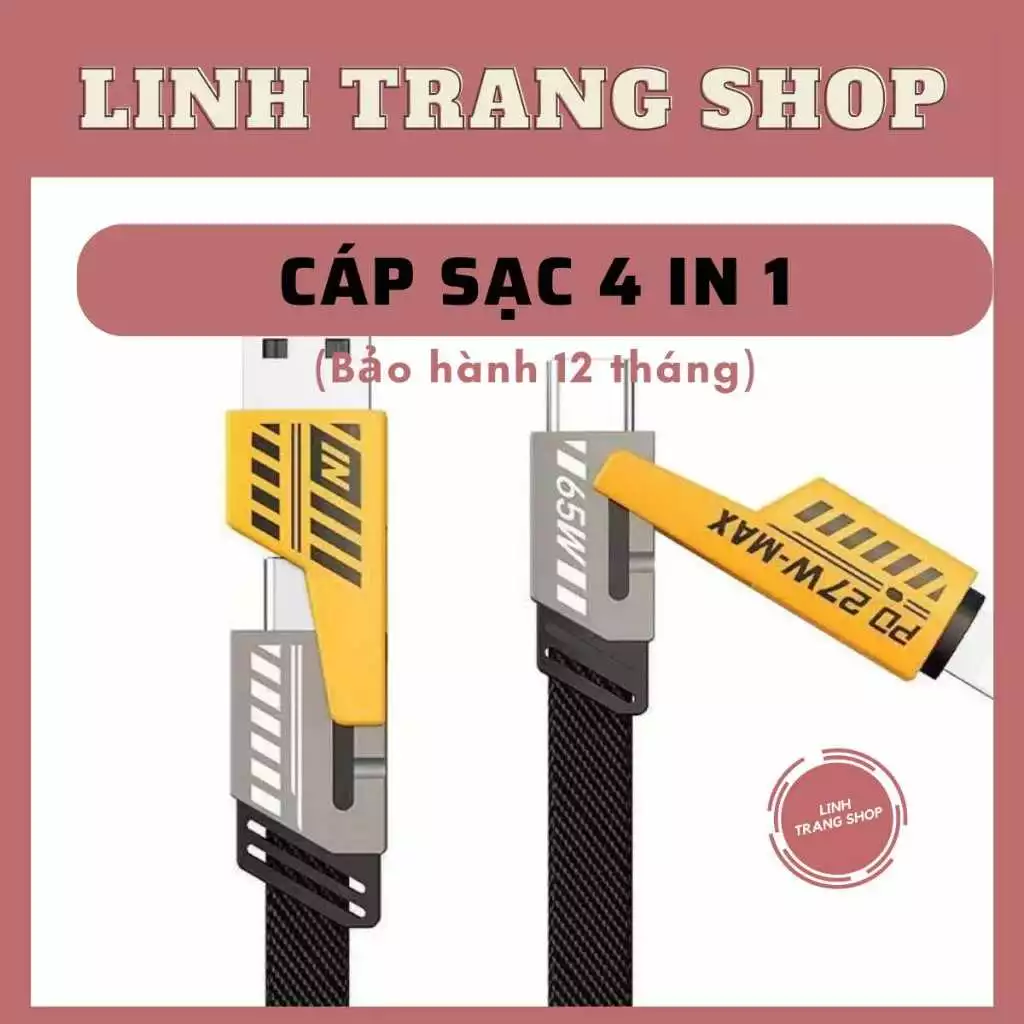 (Cam Kết Sạc Nhanh) Cáp sạc đa năng 4 In 1 , Bảo Hành 12 Tháng