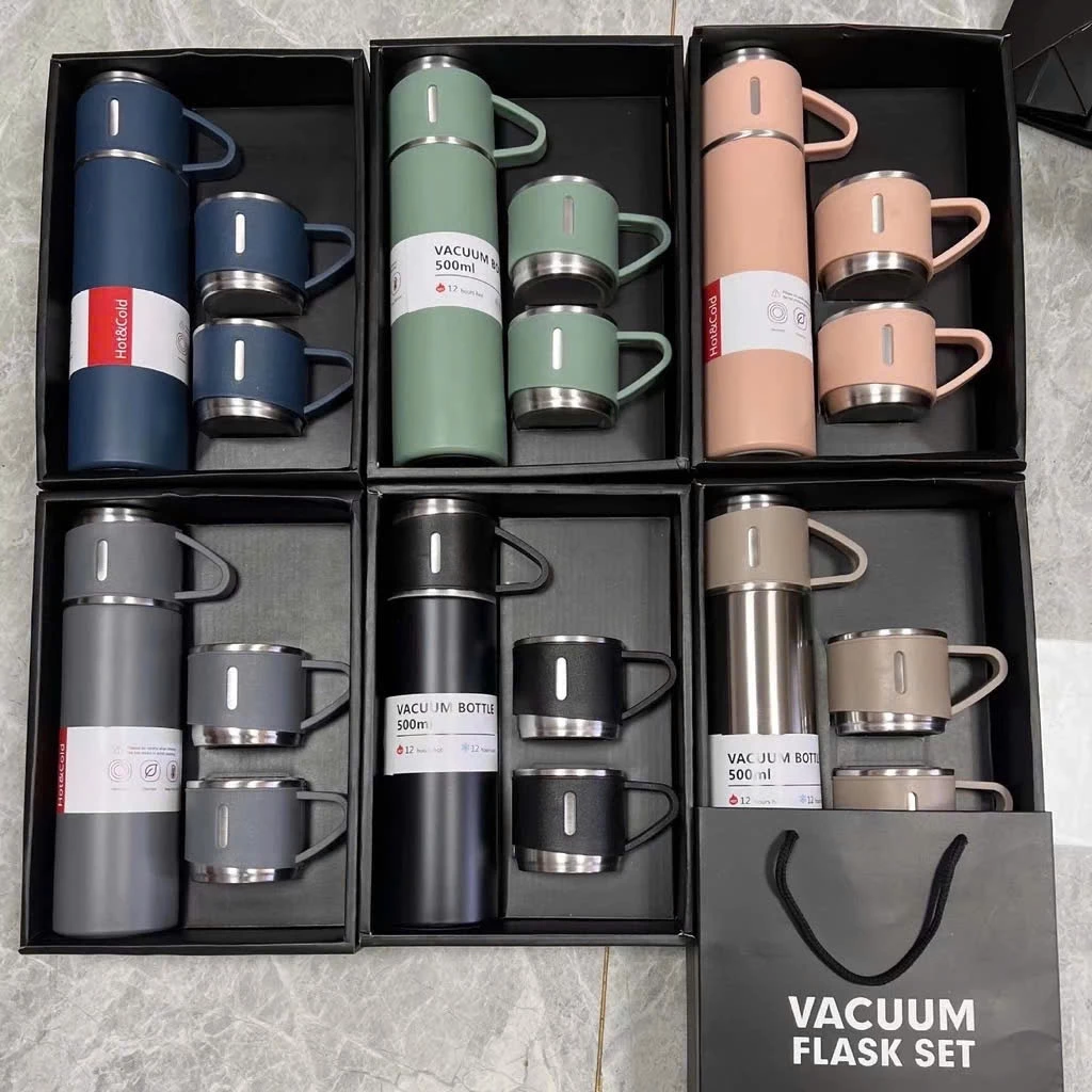 Bộ Bình Giữ Nhiệt Có Kèm 2 Cốc 500ML Lõi Inox Cao Cấp, Fullbox Làm Quà Tặng Sang Trọng Chất Lượng Cao