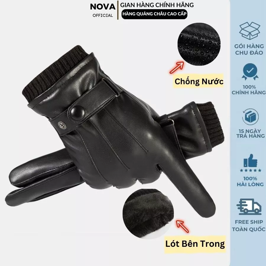 Găng tay da nam nữ, Bao tay da NOVA Store mùa đông, Tất tay chống nước lót nỉ bên trong giữ ấm chống lạnh thời trang