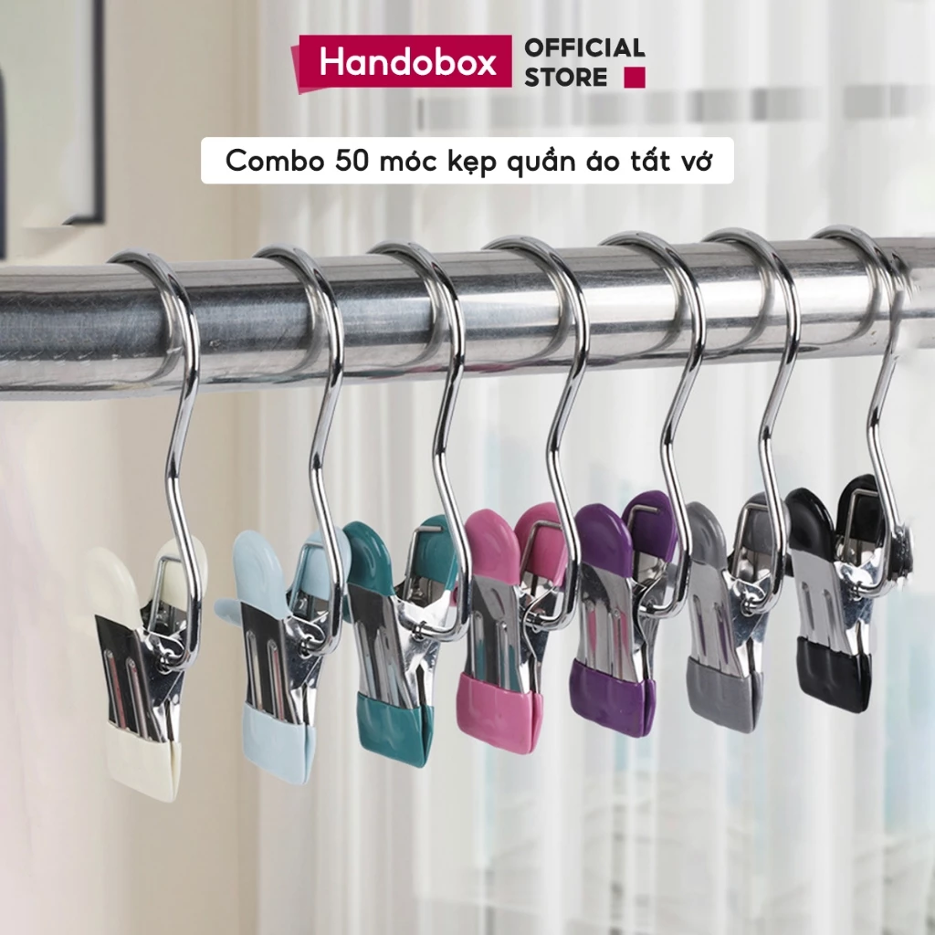 COMBO Móc Kẹp Quần Áo Tất Vớ Treo Đồ Tiện ích Handobox Móc Treo Quần Áo Đa Năng INOX Chống Gỉ