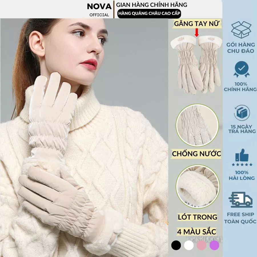 Găng tay nữ , Bao tay NOVA lót nỉ chống nước ,Tất tay vải lót lông mùa đông giữ ấm tốt