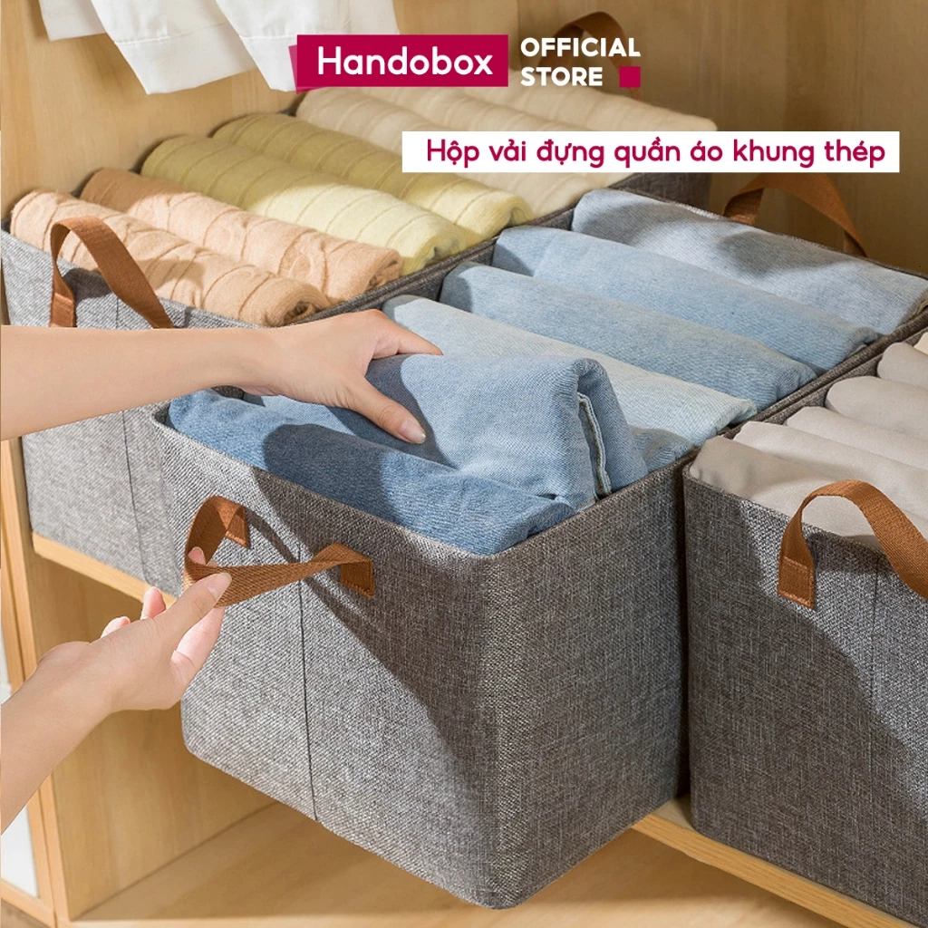 Hộp Vải Đựng Quần Áo Khung Thép Handobox Giỏ Đựng Đồ Chăn Màn Đồ Lót Quần Jean Gấp Gọn KHÔNG NGĂN