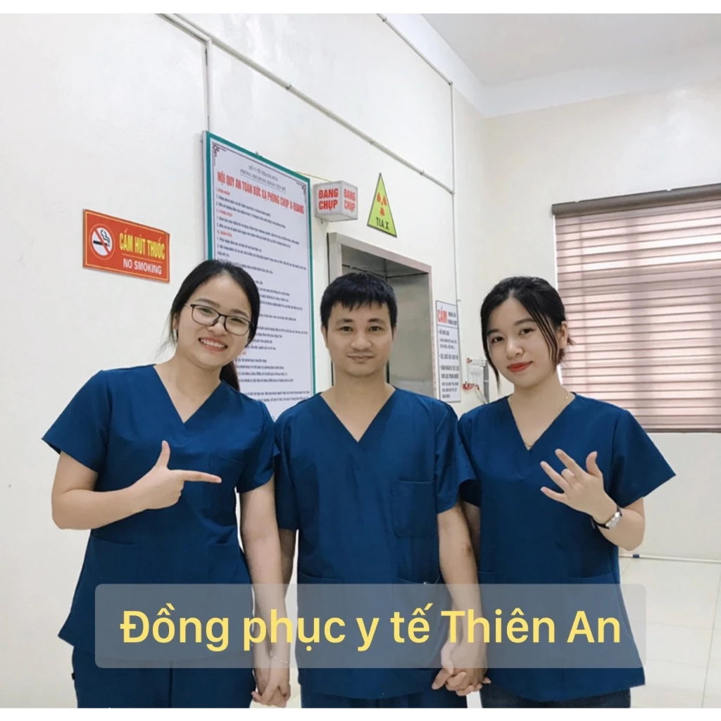 Bộ Scrubs bác sĩ, blouse cổ tim - đồng phục điều dưỡng, spa, thẩm mỹ viện, dược sĩ. MÀU Xanh cô ban vải cotton cao cấp.