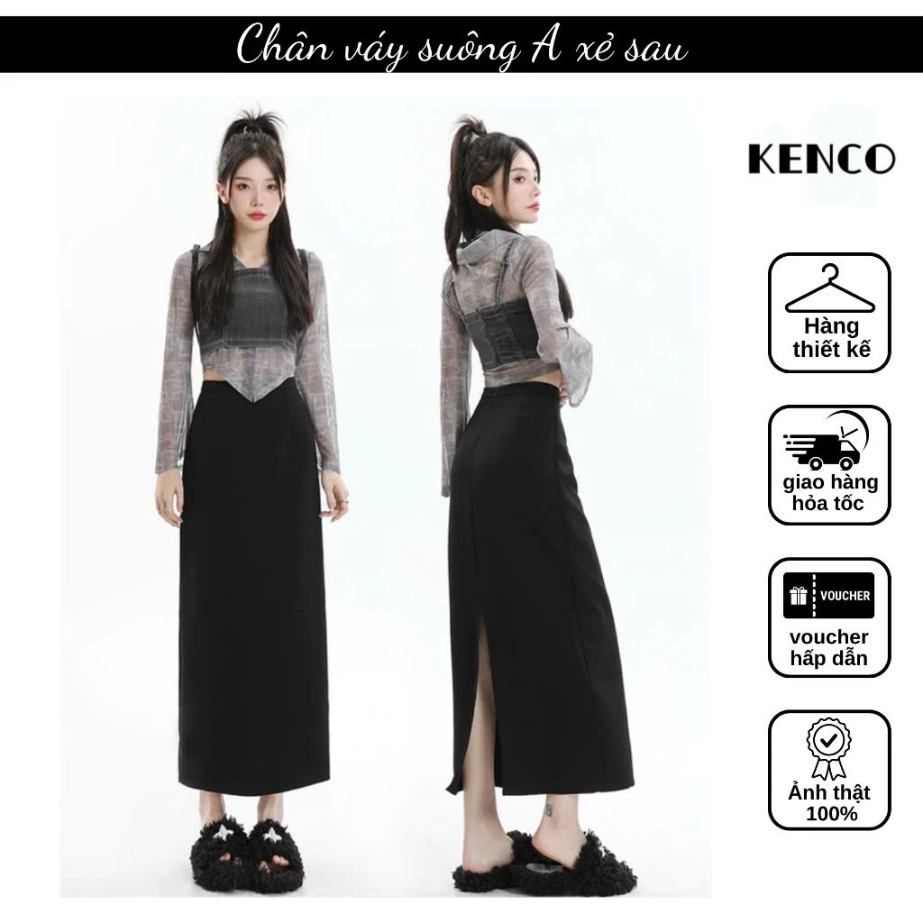Chân Váy Suông Dài Dáng A Cạp Cao Xẻ Tà Sau Nữ Tính Có Khoá Phong Cách Hàn Quốc Có Bigsize - CA5