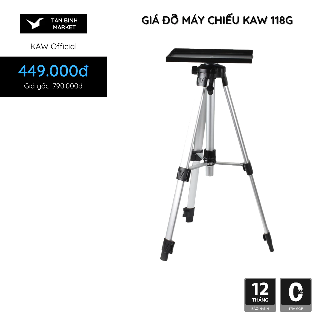 Giá đỡ máy chiếu 3 chân KAW - Gấp Gọn, Hợp Kim Nhôm, Chắc Chắn Bền Bỉ, Dễ Dàng Lắp Đặt