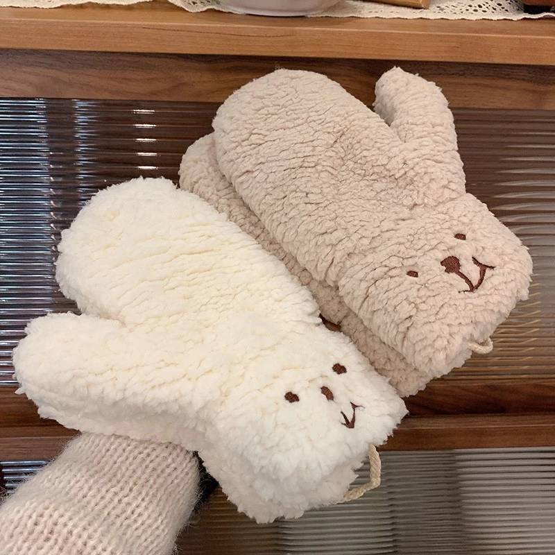 Găng tay lông cừu siêu dày siêu ấm áp siêu cute có dây đeo phù hợp làm quà tặng cho mùa đông không lạnh