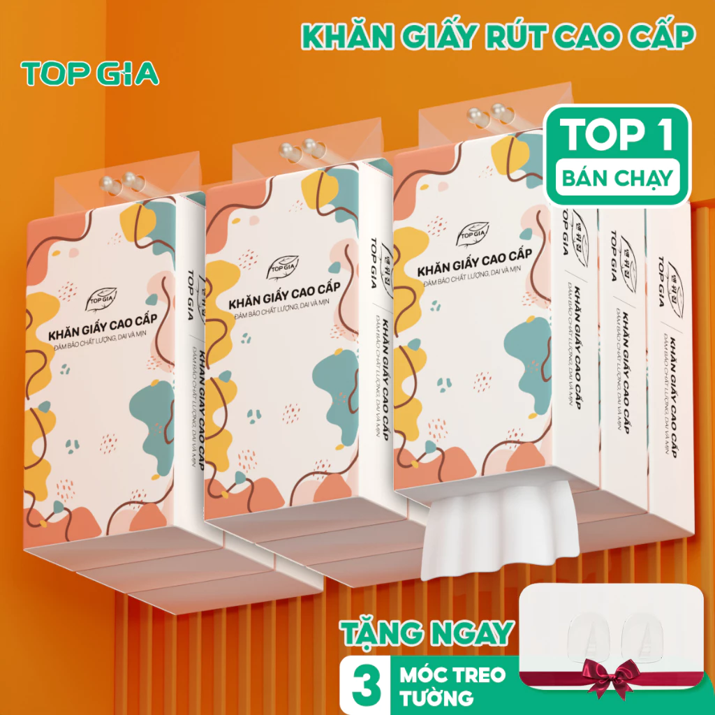 Giấy vệ sinh treo tường Top Gia thùng 6 bịch đa sắc làm từ bột gỗ nguyên chất, 1280 tờ 4 lớp dày dặn