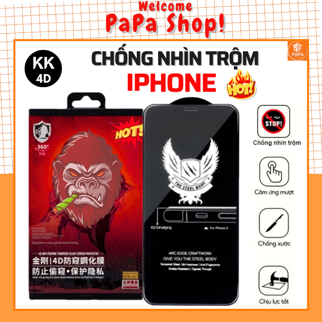 Kính cường lực chống nhìn trộm 4D iphone 17 pro max 16 pro max 15 14 13 pro max 12 pro max 11  Xr Xs Max X 7 8 Plus Air