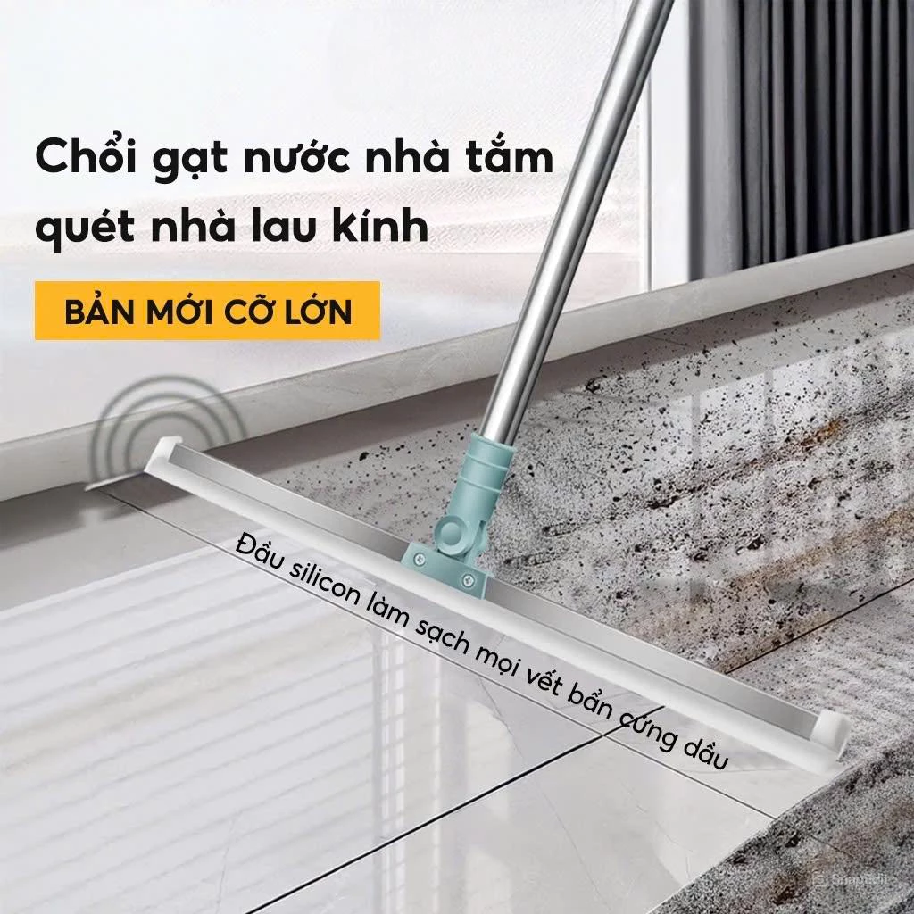 Chổi Gạt Nước Sàn Nhà Tắm Cớ Lớn 50cm, Cây Gạt Nước Nhà Tắm - Đầu Silicon Xoay 180 độ, Cán Inox Tăng Giảm Chiều Dài