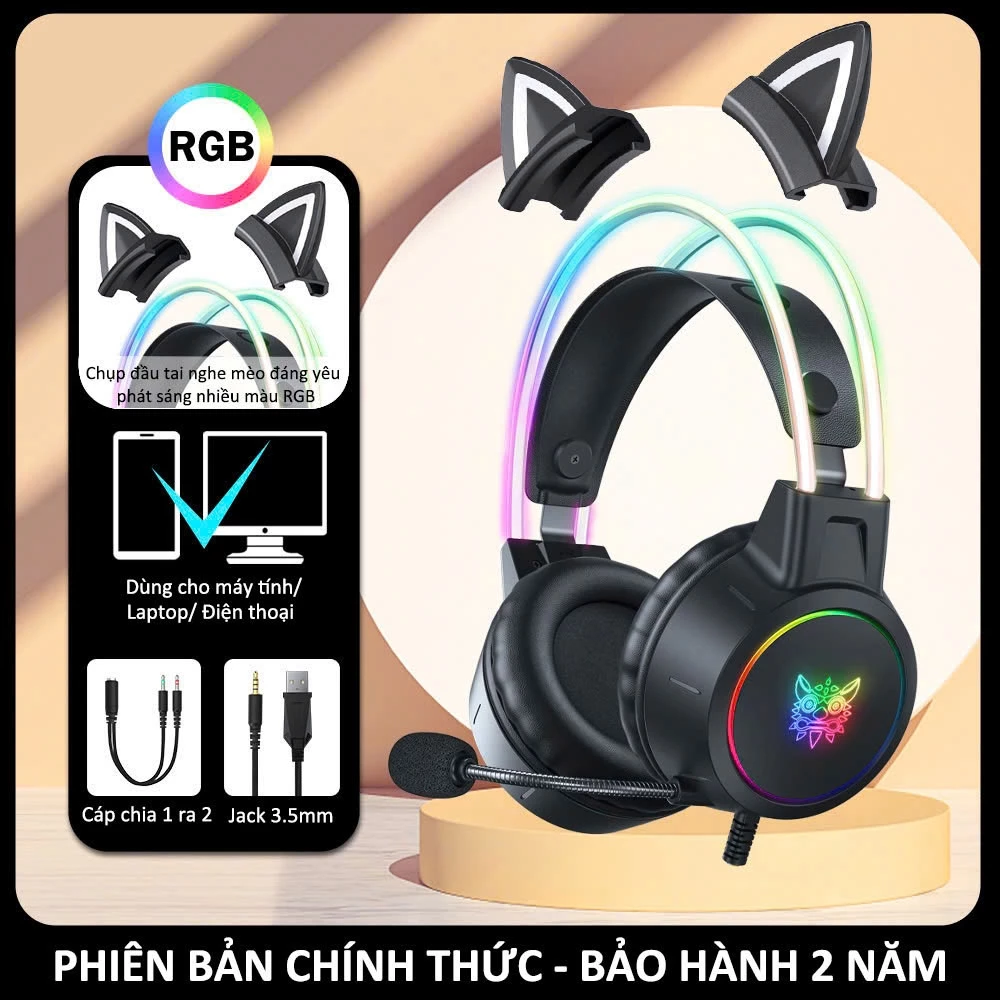 Tai Nghe Chơi Game Chụp Tai chống ồn Có Dây ONIKUMA X15 Có Mic Đèn RGB/LED Cho Máy Tính/ PC/ Laptop Gaming Headpho