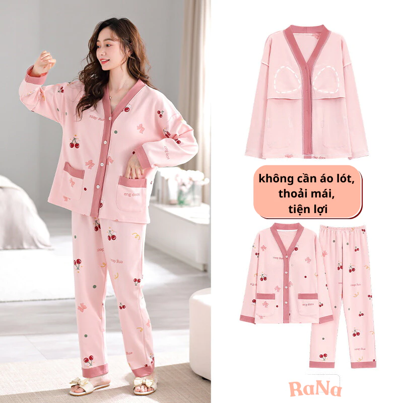 Đồ Bộ Dài Tay Pijama Nữ Có Sẵn Đệm Ngực RaNa Lựa Chọn Hoàn Hảo Cho Sự Tiện Dụng Và Thoải Mái