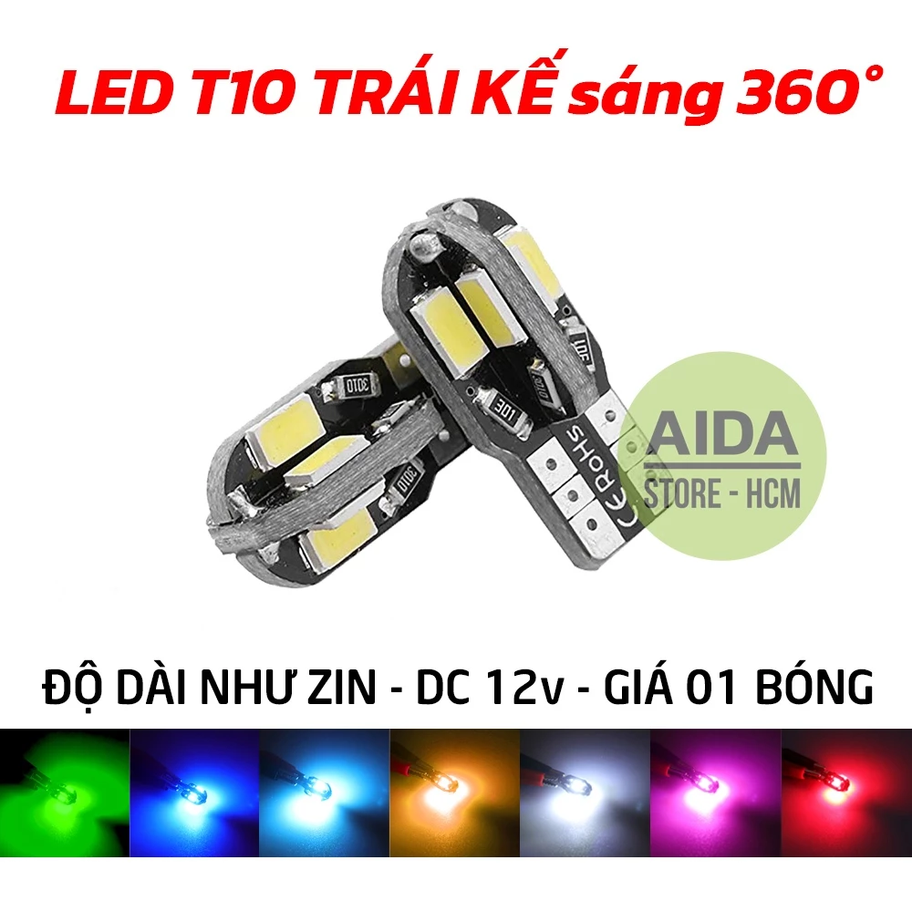 Đèn LED T10 TRÁI KHẾ gắn demi, xi nhan 8SMD 5730 sáng 360 độ