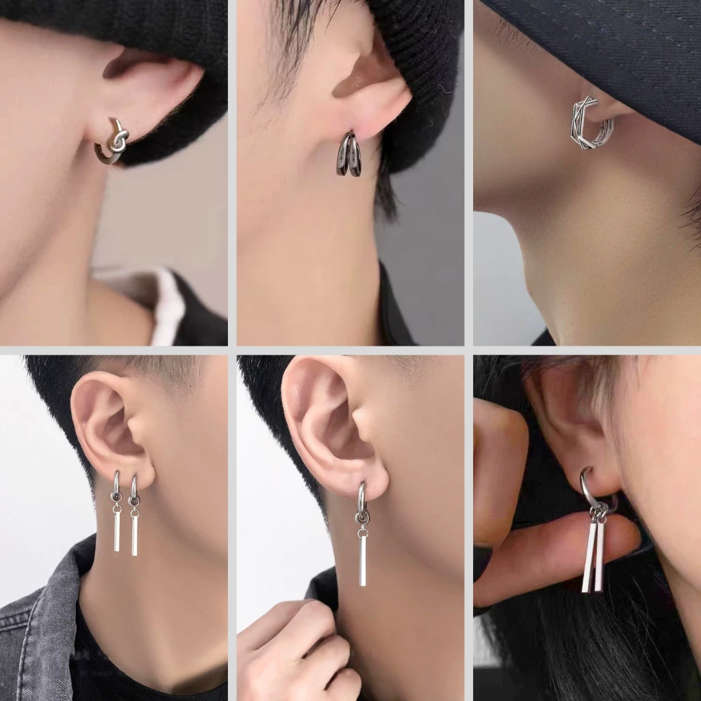 Khuyên tai titan không gỉ nam unisex thời trang trẻ trung cá tính Gavi Accessories màu bạc đen basic ( 1 Chiếc )