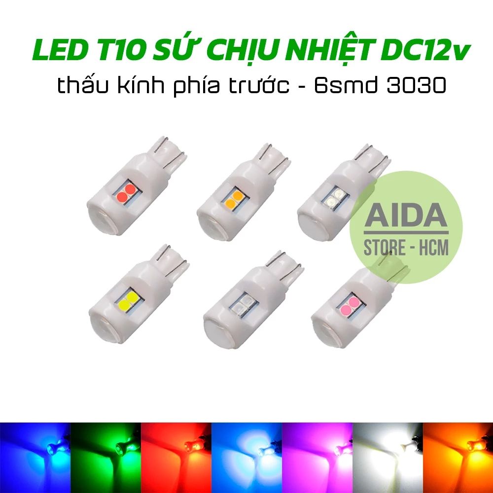 LED T10 ĐÚC SỨ 6smd 3030 lắp cho demi, xi nhan xe máy, ô tô DC 12v